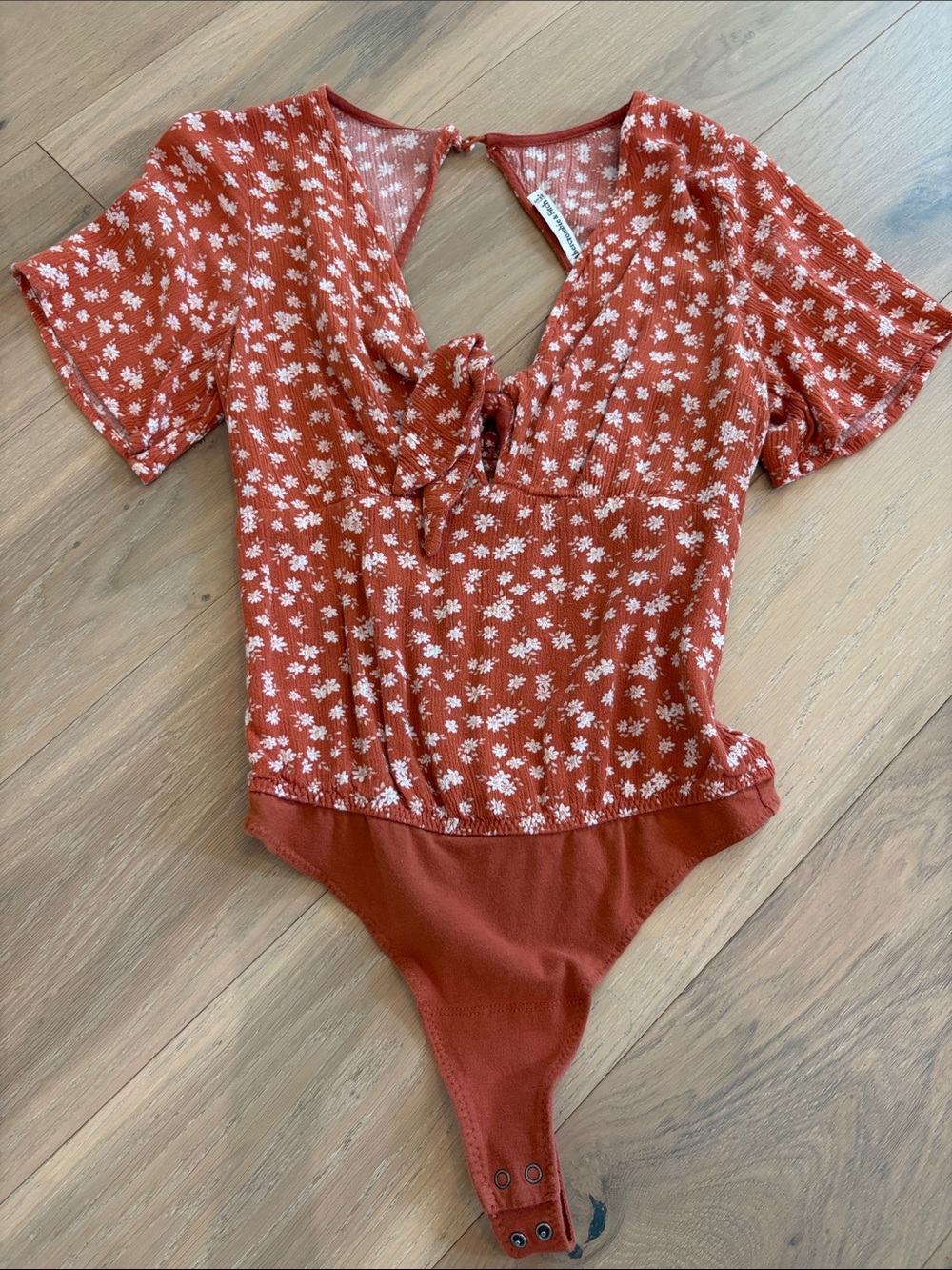 Abercrombie & Fitch Rust Floral Tie-Front One-Piece Bodysuit